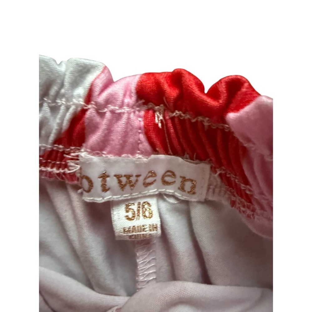 BTWEEN Girls Heart Pajama Set Pink Red Stripe w/ Gem Button Accents & Shorts 5/6 - Picture 5 of 5